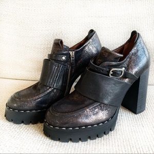 A.S.98 Chunky Platform Heels Metallic Leather Sz 9